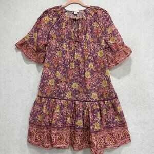 Sundance Dress Womens Small Purple Floral Boho Peasant Tiered Ruffle Cotton